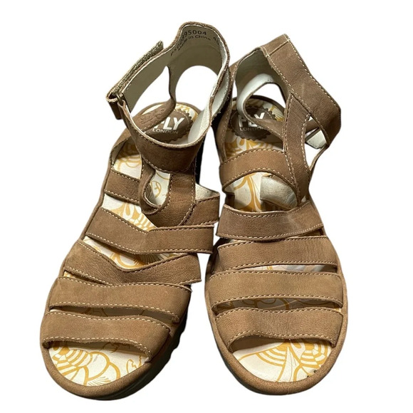 Fly London Yeba 895 Brown Suede Leather  Strappy Wedge Platform Sandals Size 40 - Picture 4 of 13
